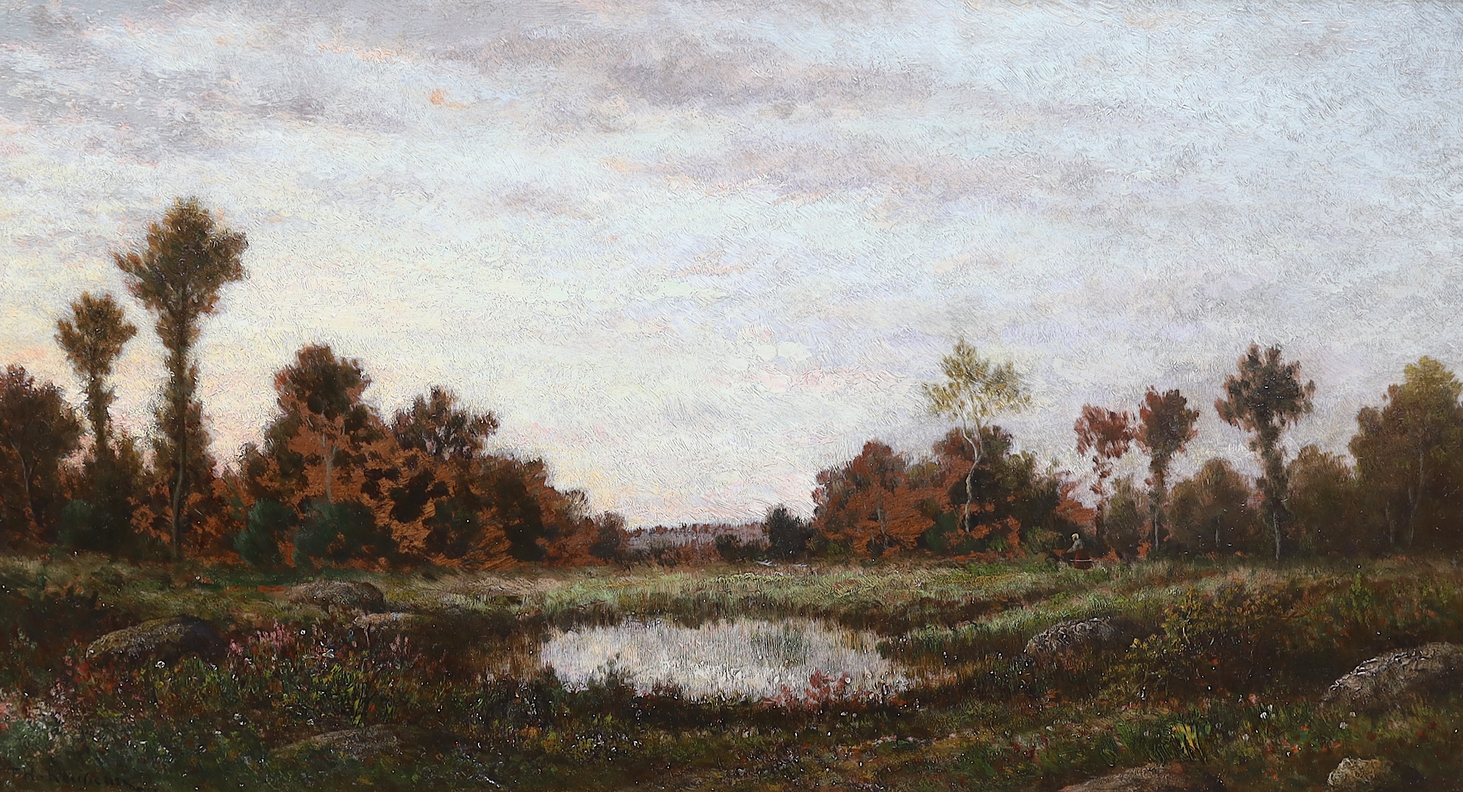 Theodore Rousseau (French, 1812-1867), Paysage à la Mare c.1845-50, oil on wooden panel, 23 x 43cm
